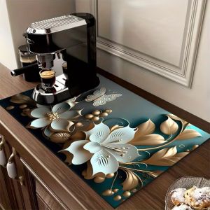 Flower Printed Tableware Drying Pad Pad Washing Machine Absorbent Pad Drying Pad Household Kitchen and Bathroom Accessories