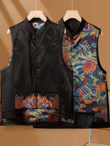 เสื้อกั๊กไหมไหมพรมปักลายสไตล์จีนสำหรับผู้หญิง ชุดแม่ ชุดฤดูใบไม้ร่วง ชุดผู้สูงอายุ ชุดปักลายไหมพรมสองด้านสำหรับผู้หญิง