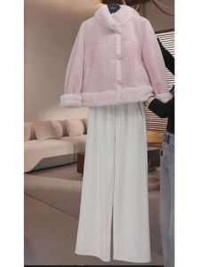 Shalldoer | Warm and Stylish Two-Piece Winter Outfit with Faux Fur Coat and High-Waist Wide Leg Pants