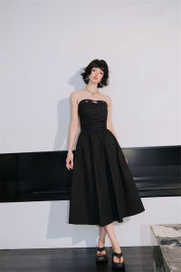 Cloudseason Colorful Diamond Black Strapless Summer French High-End Long Dress Sleeveless A-Line Dress Polyester Cotton Blend