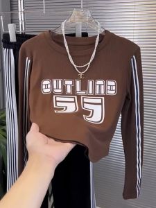 Sweet And Spicy Long Sleeve Letter Print T-Shirt Womens Early Autumn Design Thin High Waist Short Style Trendy Top