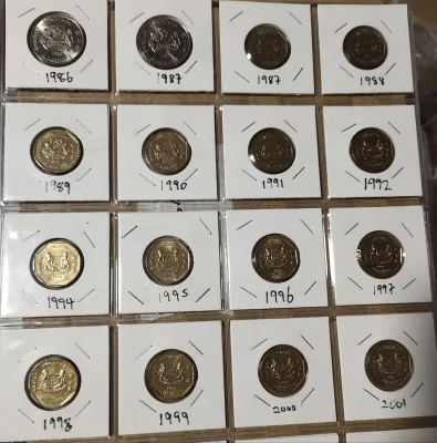 Singapore second series of $1 periwinkle coins - complete set of 28 coins
