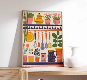 Colorful Kitchen Wall Art Kitchen Decor Floral Poster Boho Scandinavian Decor Kitchen Poster Shelf Poster With Utensils and