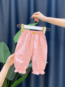 2023 Girls Anti-Mosquito Pants Summer Thin Baby Girl One Year Old Ice Silk Childrens Child Baby Breathable Summer Pants