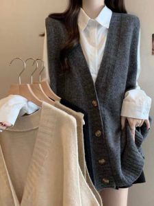plus Size Open Cardigan Sweater Women Autumn Winter Loose Long Sleeveless Knitted Top Design Sense Fashion Workwear V-Neck