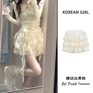 Váy Ngắn Ren Trắng Pure Desire Cho Nữ Mùa Thu Ngọt Ngào Váy Ngắn Xếp Ly Cạp Cao Chữ a Váy Nửa Thân Không Tay