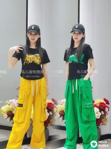 Slim Fit Short Sleeve Work Pants with Sash Pockets Cotton Polyester Street Dance Quick Dry Square Dancing Team Uniform Jazz Trendy