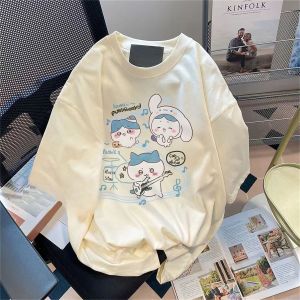 New 2024 Kids Cotton T-Shirt Short Sleeve Loose Fit Cartoon Print Base Layer Top for Girls Ages 6-14 Summer Breathable round Neck