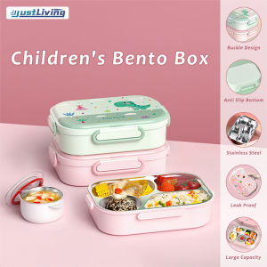 JustLiving 316 Stainless Steel Cartoon Astronaut/Dinosaur Unic Lunch Box with Spoon Chopsticks Food ContainerInsulated Lunch Box for School Childrens Lunch Box with 4/5 Compartments