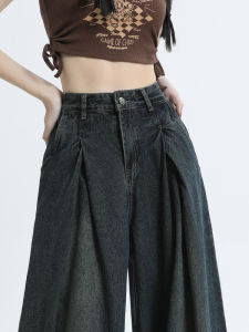 QIAOMIDUO | กางเกงยีนส์ขาบานเอวสูง ทรงหลวม สำหรับผู้หญิง ทรงหลวม ไซส์ใหญ่ ทรงยาว ทรงสลิม ปกปิดหน้าท้อง กางเกงยีนส์