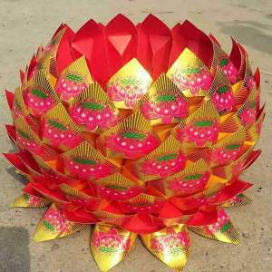 Handmade Large Semi-Finished Products Cardboard Fold Lotus Paper Flower Colorful Nine Turn Lotus Jucai Treasure Bowl Factory Direct Sales