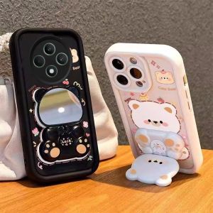 Phone Case Tecno Spark 30C 20C Spark 30 Pro 20 Pro 5G 4G New Casing Cute Cartoon Bear with Swivel Mirror Stand Creative Drop-proof Silicone Soft Case Back Cover 2025