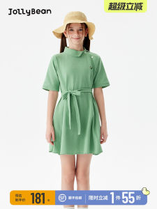 JolyBean Rules Polish Collar Ribbon Girls Dress Regular Summer New in Waistdrawstring Shirt Dress Casual Cotton Polyester