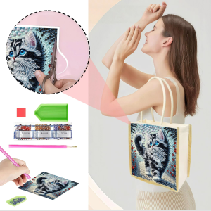 other | 1 Piece of Diamond Painted Shopping bag with cat Pattern Interchangeable Pattern Storage items or Thanksgiving gifts