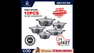 ROYAL DESSINI 10PCS ALUMINIUM NON STICK CASSEROLE POT BOWL DEEP FRY PAN COOKWARE TOOL GREY COLOR