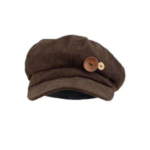 CHENJIE Double Button Decoration Corduroy Baseball Caps: Windproof & Warm Hats for Women & Girls