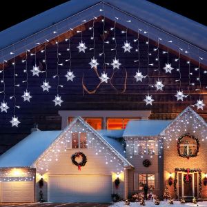 96LED Snowflake Lights 8 Modes Twinkle Fairy Icicle String Light Indoor Christmas Decor Party Gift for Christmas Birthday