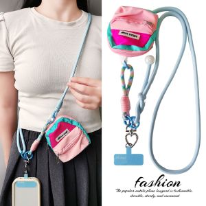 สายห้อยโทรศัพท์แบบผูกไหล่ 3-in-1 แบบสะพายข้าง สายสะพายข้างแบบผูกได้ กระเป๋าใส่บัตรแบบมีซิป สายห้อยโทรศัพท์แบบมีจี้รูปหัวใจ เครื่องประดับโทรศัพท์สำหรับกลางแจ้ง
