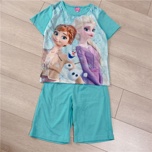 Girls Princess Home Clothes Set Short Sleeve Seven-Piece Pants Two-Piece Set Cartoon Animation Casual Style Summer Thin Material