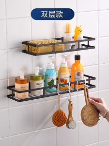 ชั้นวางเครื่องเทศติดผนังสีดำไม่ต้องเจาะชั้นเก็บของติดผนัง ชั้นวางของอเนกประสงค์ติดผนัง