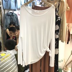 Ladies Loose Fit Long Sleeve round Neck T-Shirt Comfortable Cotton Commute Style Sun Protection White Color for Early Autumn