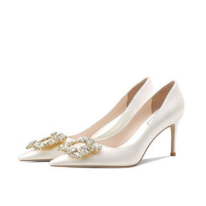 Elegant White Wedding Shoes Satin High Heels Classic Style for Engagement And Ceremony Comfortable Fashionable Dress Pumps