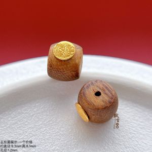 Gold Plated S925 Antique Silver Engraved Natural Sandalwood Nine-Tailed Fox Mother of Pearl Spacer Beads round Beads DIY Accessories