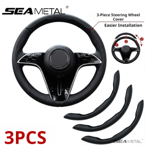 SEAMETAL | SEAMETAL 3Pcs Universal Car Steering Wheel Cover Premium Leather Ultra-Slim Fit Non-slip Flexible Collocation Protection Cover
