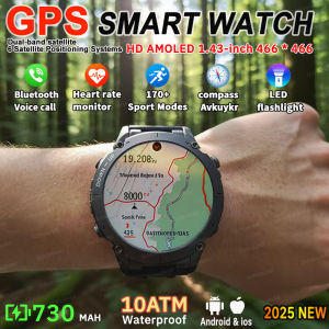 2025 Upgraded New Outdoors Sports Military GPS Smart Watch 10ATM Waterproof 730mAh High Battery Compass NFC HD BT Call Men Watch