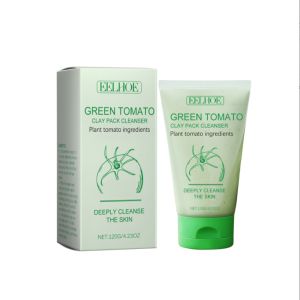 EELHOE ดินมะเขือเทศสีเขียวบริสุทธิ์คลีนเซอร์มาสก์หน้ารูขุมขนด้วยสารสกัดจากมะเขือเทศ49% และอุดตันการดูแลรูขุมขนขัดผิวไม่มีกลิ่นหอมของมะเขือเทศสีเขียวบริสุทธิ์จากธรรมชาติมาสก์หน้าสบู่ล้างหน้าให้ความชุ่มชื้นและผิวบอบบางกำจัดสิวและแพ้ง่าย