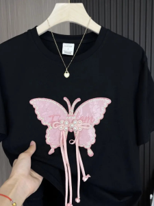 YEBO | Extra Large Butterfly Embroidery Short Sleeve T-shirt Loose Design
