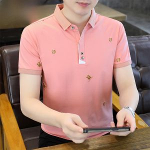 HENGYUANXIANG | Hengyuanxiang 2025 New Polo Shirt Mens Summer Pure Cotton Short Sleeve T-Shirt Dad Leading Fashionable Pink Standard Fit Button Up Top