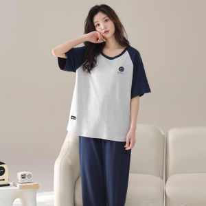 MiiOW | ชุดนอนผู้หญิงผ้าฝ้ายแท้แขนสั้น กางเกงขายาว ชุดนอนบาง สไตล์หวานๆ ใส่ไปในบ้านได้ ชุดสองชิ้น ฤดูร้อน 2025