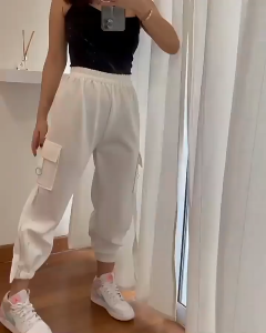 Cargo Pants Wanita Celana Cargo Scuba Korean Style Kekinian Hitam Putih Premium