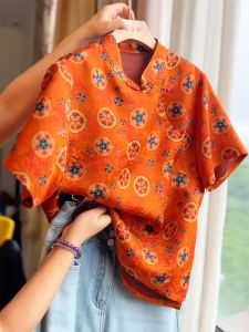 QINGNAER | Elegant Chic Lazy Style Chinese Ethnic Flower Embroidery Knob Womens Blouse