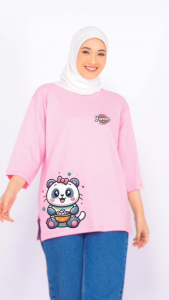 Forever Kaos Oversize Lengan 7/8 with Slit Premium Cotton 24s- Kaos Oversize Wanita Motif Sablon Dtf