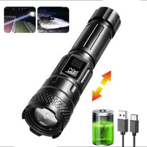 XHP50 Flashlight 4 Modes Strong Light Rechargeable Torch Telescopic Zoom Portable Handheld Light with Magnetic Mini Flashlight