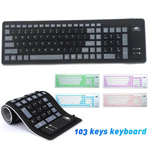 103 Keys Foldable Silicone Keyboard USB Wired Gaming Keyboard for Laptop/Computer Flexible Roll Up Silica Gel Keyboard Dustproof