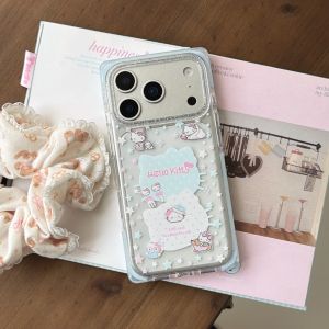 Sanrio | Square Blue Border Star Hello Kitty Phone Case for iPhone 17 Pro 15 16 Pro Max Protection Cover Cute Cartoon Funda With Pendant