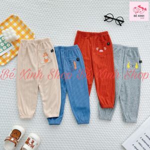 [Cực Xinh] Quần Dài Thun Len Tăm Thu Đông Bo Gấu  Cho Bé Trai Bé Gái 8-19kg Quần Thun Dài 2 túi Cho Bé Trai Gái QUẦN DÀI TÚI Bé_Xinh_Shop