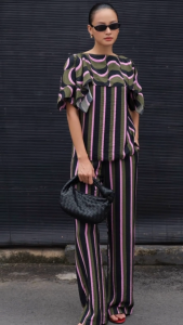 Áo sọc phối bèo & Quần ống suông sọc | Mauve City set