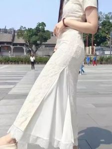 Lace Trim Hanfu Half-length Skirt Qipao Underdress Anti-exposure Slip Dress Midi Skirt Inner Wear White Base Skirt