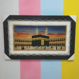 Hiasan Dinding Lukisan Mekah Biru Abstrak Jumbo Sablon Asli Kulit KAmbing premium