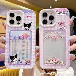 Kawaii Cartoon Phone Case Photo Holder Three-In-One Transparent Hard Shell Protection for Apple iPhone 15 16 pro Max Eco-Friendly