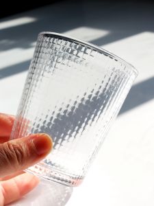 Simplified Square Grid Tempered Glass Cup Heat Resistant Lemon Tea Cup Juice Drink Cup Hot Pot Barbecue Restaurant Water Cup