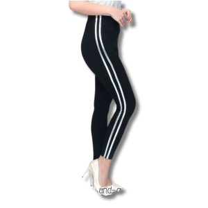 Legging Import Dua LIst Gold dan Silver Dasar Hitam Bahan Tebal Serta Nyaman di Pakai