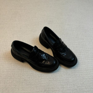 Black Leather Mary Janes Female Uniform Style Thick Bottom Versatile Slip-On Loafers Casual round Toe Low Heel Rubber Outsole