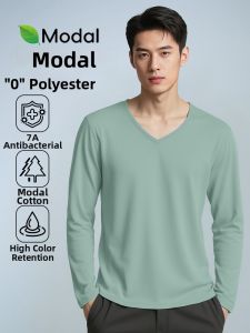NO.TEE | Modal Cotton Long Sleeve T-Shirt Antimicrobial and Miteproof Autumn Winter V-Neck Underwear