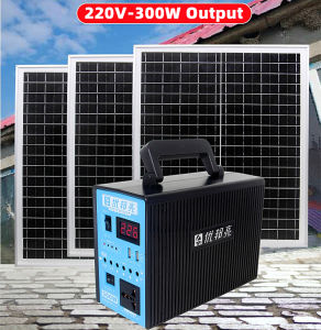 YOBOLife 75600mAh/50400mAh Solar Generator Power System Portable Solar Panel Charging Plug Charge Inverter Function for Outdoor Home Emergency Camping 220V 300W / 150W with 3pin Plug Lighting LED Bulbs 太阳能小系统 移动电源 自带逆变器功能 太阳能板充电