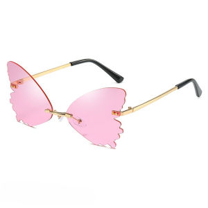 Vintage Rimless Butterfly Shape Sunglasses Streetwear Women Luxury Funny Pink Sun Glasses Shades UV400 2025 Brand Designer SG031
